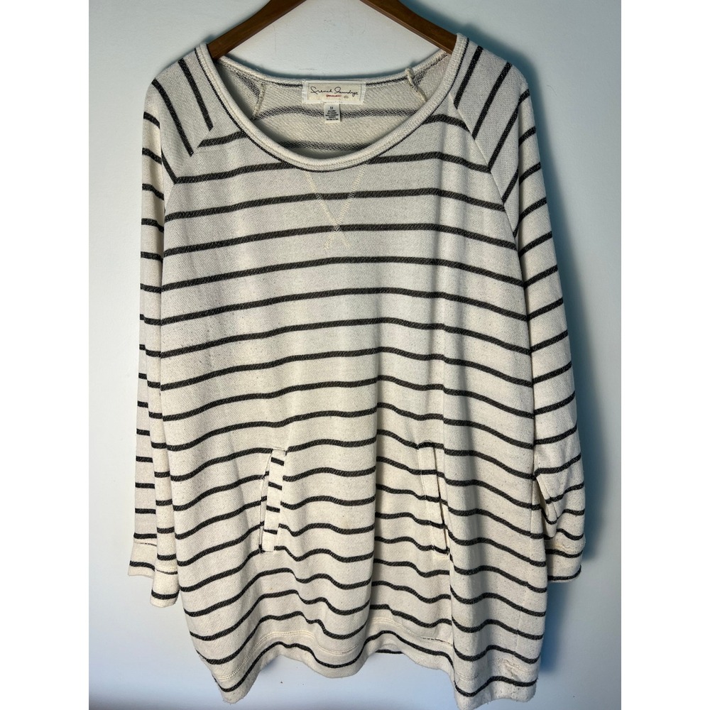 French Laundry 3X Sweatshirt Casual Nautical White Black Striped Pocket Raglan
